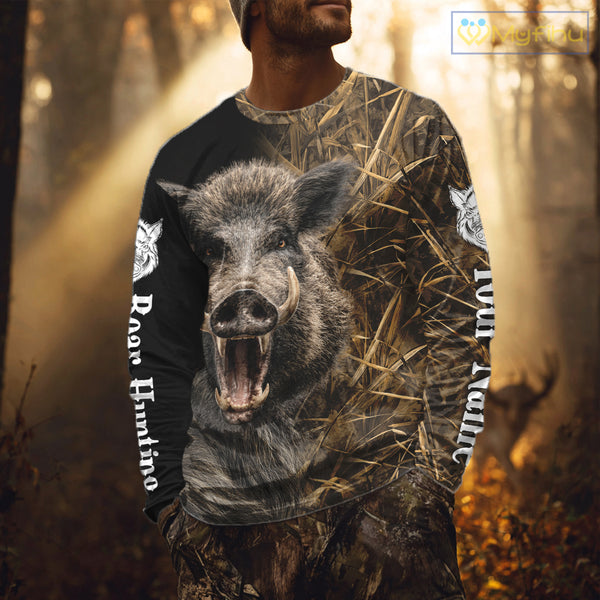 Custom Boar Hunting Brown Camo Shirts for Men, Hunting Gifts, Camouflage Boar Hunting Shirt NBT267