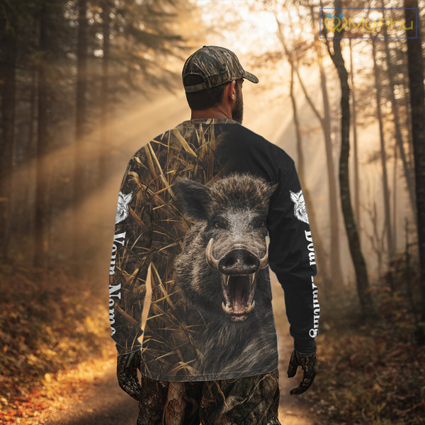 Custom Boar Hunting Brown Camo Shirts for Men, Hunting Gifts, Camouflage Boar Hunting Shirt NBT267
