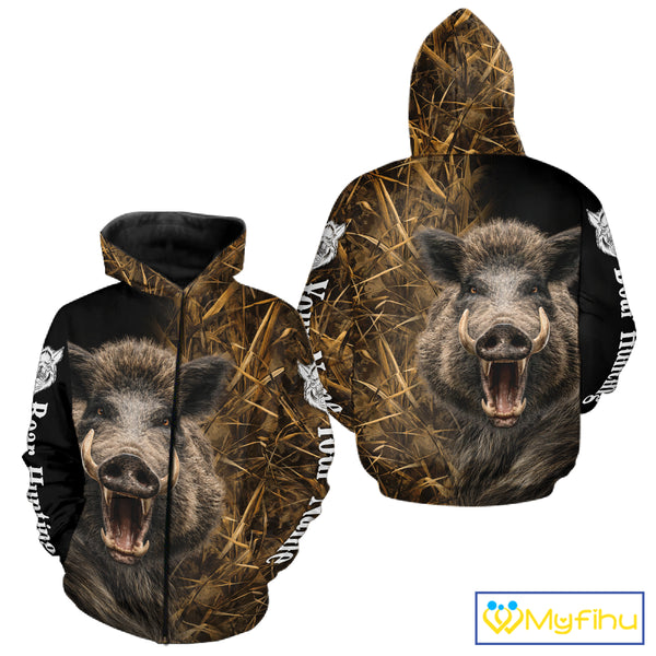 Custom Boar Hunting Brown Camo Shirts for Men, Hunting Gifts, Camouflage Boar Hunting Shirt NBT267