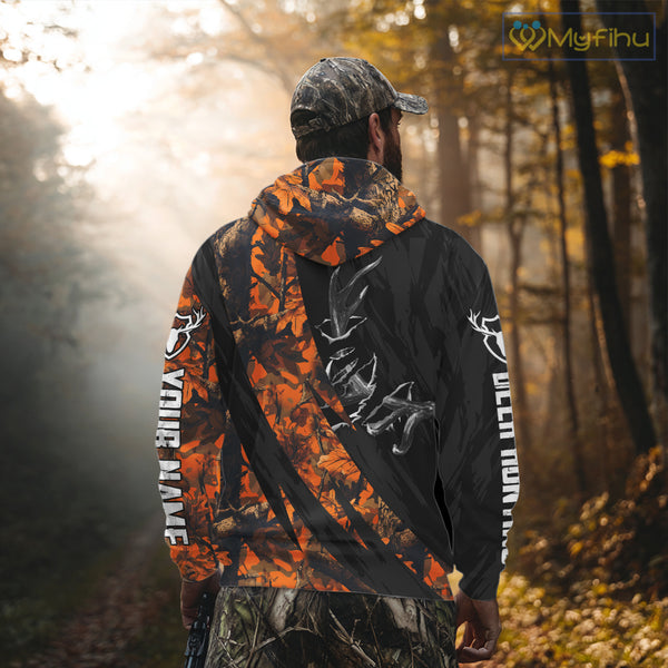 Personalized Deer Hunting Shirt with Antler 3D All Over Print Orange Camo Hunting Clothes NBT271