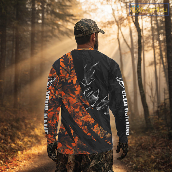 Personalized Deer Hunting Shirt with Antler 3D All Over Print Orange Camo Hunting Clothes NBT271