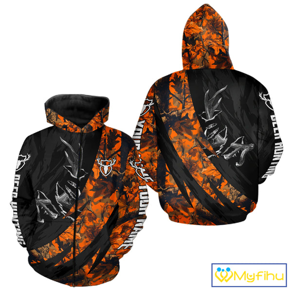 Personalized Deer Hunting Shirt with Antler 3D All Over Print Orange Camo Hunting Clothes NBT271