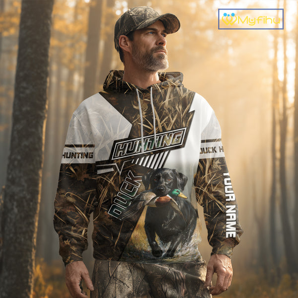 Black Lab Retriever Mallard Duck Hunting Camouflage Shirts, Duck Hunting Camo Shirt NBT199