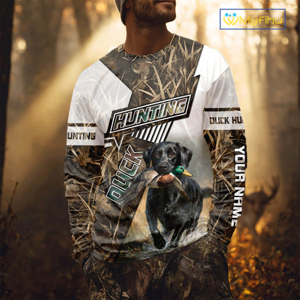Black Lab Retriever Mallard Duck Hunting Camouflage Shirts, Duck Hunting Camo Shirt NBT199