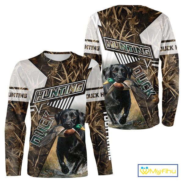 Black Lab Retriever Mallard Duck Hunting Camouflage Shirts, Duck Hunting Camo Shirt NBT199