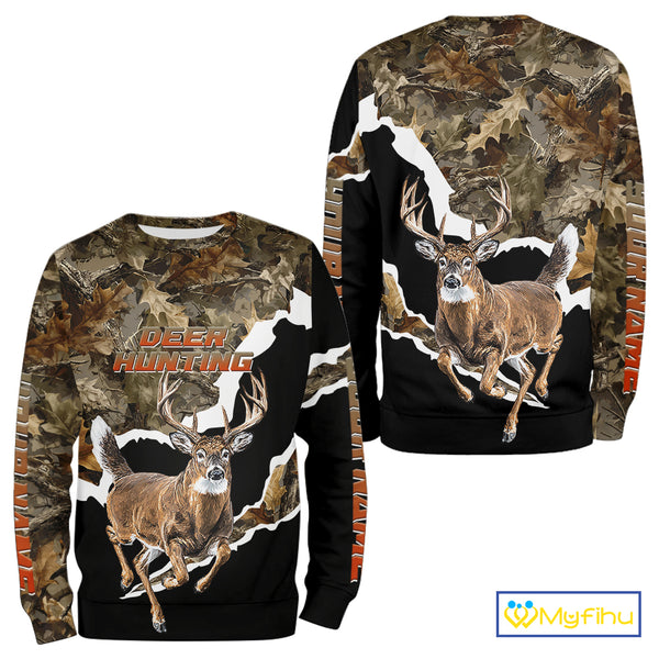Whitetail Deer Camo Customize Name 3D Printed Long Sleeve Hoodie Hunting Shirts for Men NBT303