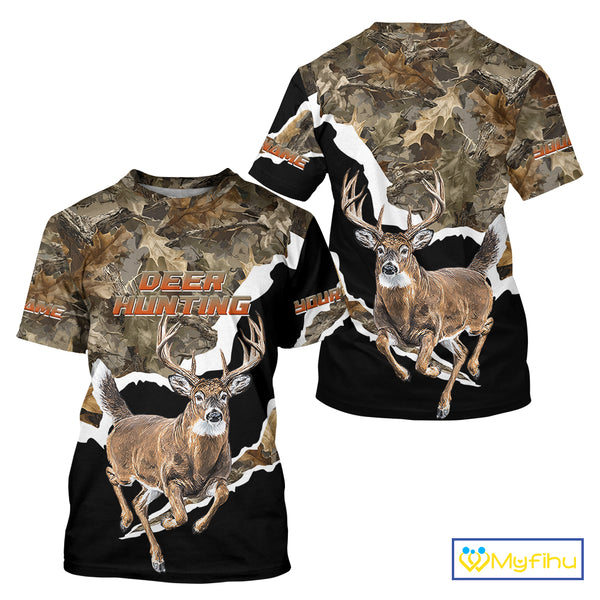 Whitetail Deer Camo Customize Name 3D Printed Long Sleeve Hoodie Hunting Shirts for Men NBT303
