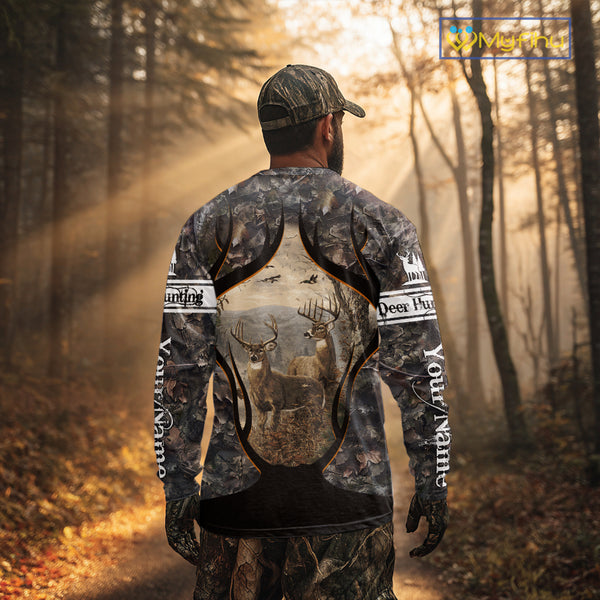 Whitetail Deer Custom Name 3D Printed Long Sleeve Hoodies, Deer Hunting Shirt, Hunting Season NBT304