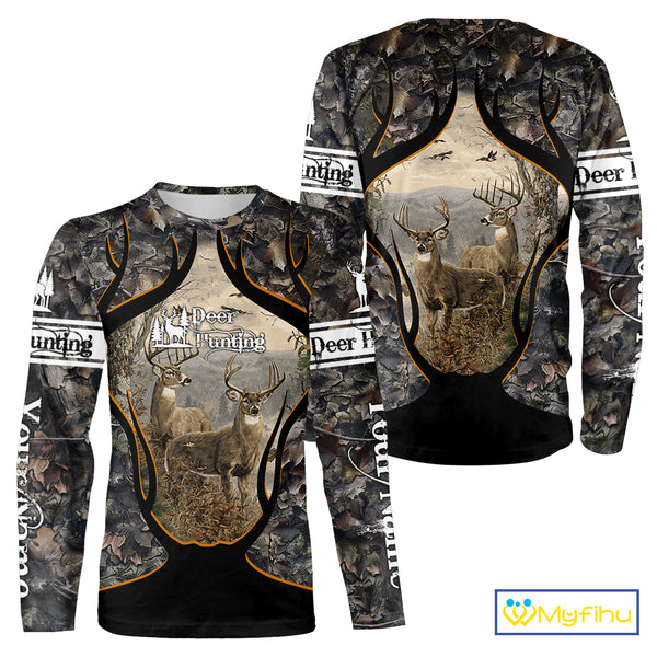 Whitetail Deer Custom Name 3D Printed Long Sleeve Hoodies, Deer Hunting Shirt, Hunting Season NBT304
