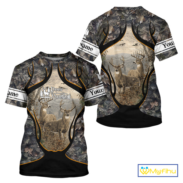 Whitetail Deer Custom Name 3D Printed Long Sleeve Hoodies, Deer Hunting Shirt, Hunting Season NBT304