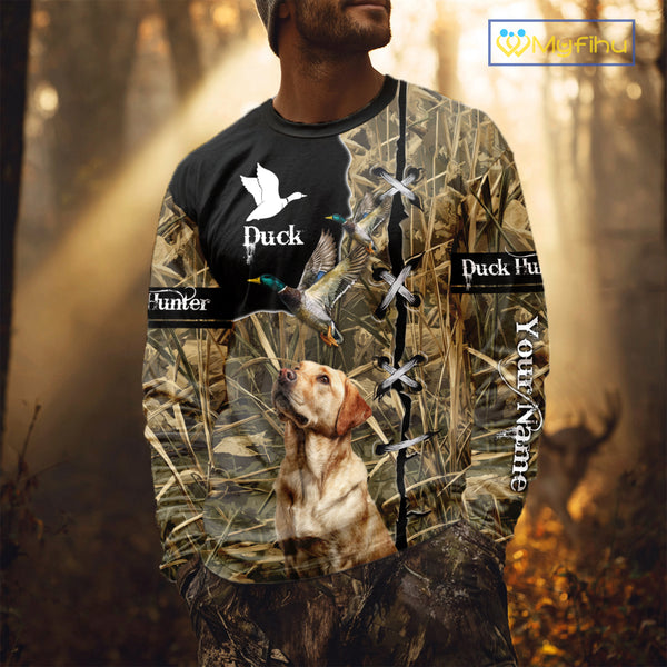 Duck Hunting Labrador Retriever 3D All Over Printed Camouflage Shirts, Duck Hunting Clothes NBT106