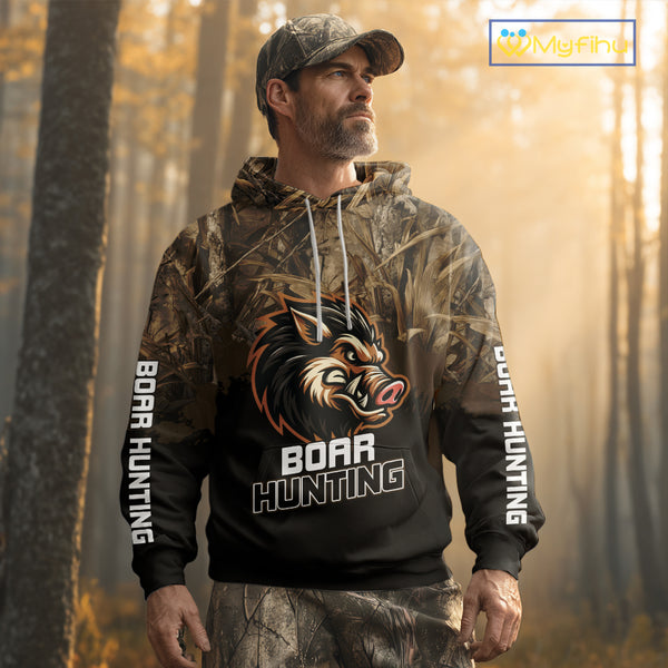 Custom Wild Boar Hunting Grass Camouflage 3D Printed Shirts, Hunting Gifts for Boar Hunter NBT201