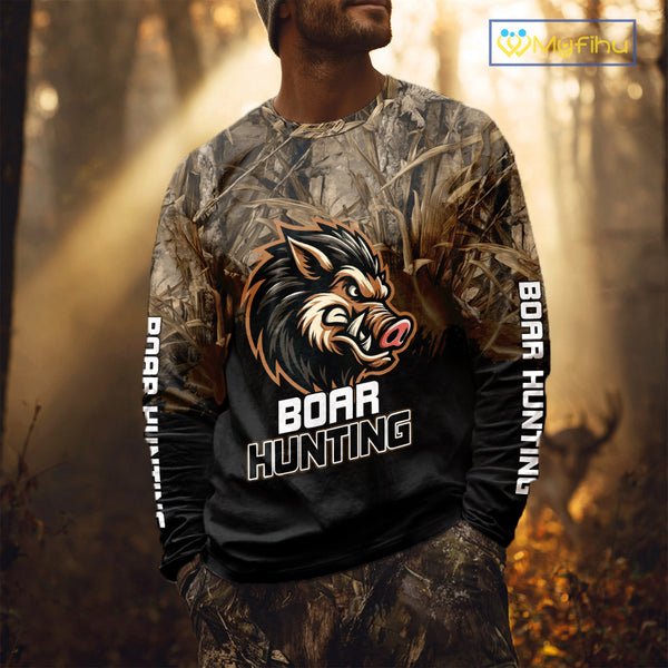 Custom Wild Boar Hunting Grass Camouflage 3D Printed Shirts, Hunting Gifts for Boar Hunter NBT201