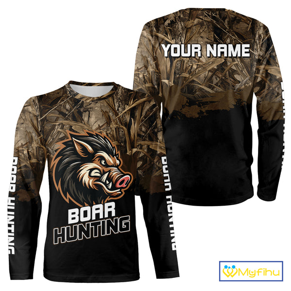 Custom Wild Boar Hunting Grass Camouflage 3D Printed Shirts, Hunting Gifts for Boar Hunter NBT201