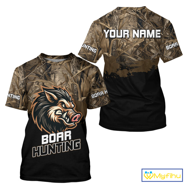 Custom Wild Boar Hunting Grass Camouflage 3D Printed Shirts, Hunting Gifts for Boar Hunter NBT201