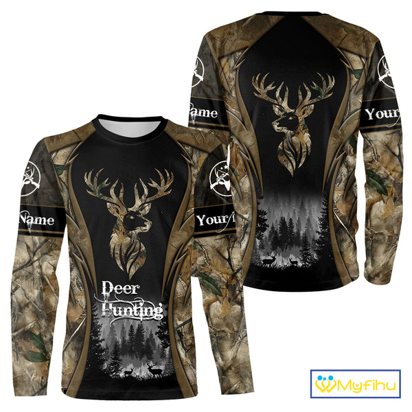 Brown Camo Deer Hunting 3D Prints Custom Name Shirts, Deer Hunting Clothes, Hunting Gifts NBT111