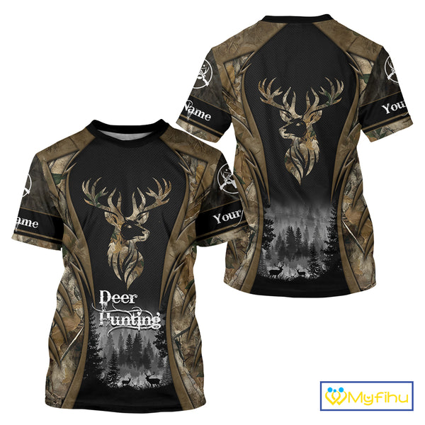 Brown Camo Deer Hunting 3D Prints Custom Name Shirts, Deer Hunting Clothes, Hunting Gifts NBT111