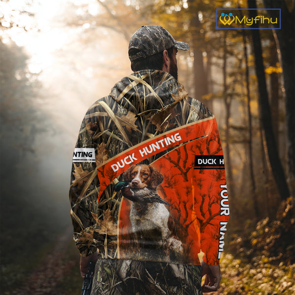 Duck Hunting Orange Camo Custom Name 3D Full Printing Shirts, Hunting Apparel for Duck Hunter NBT114
