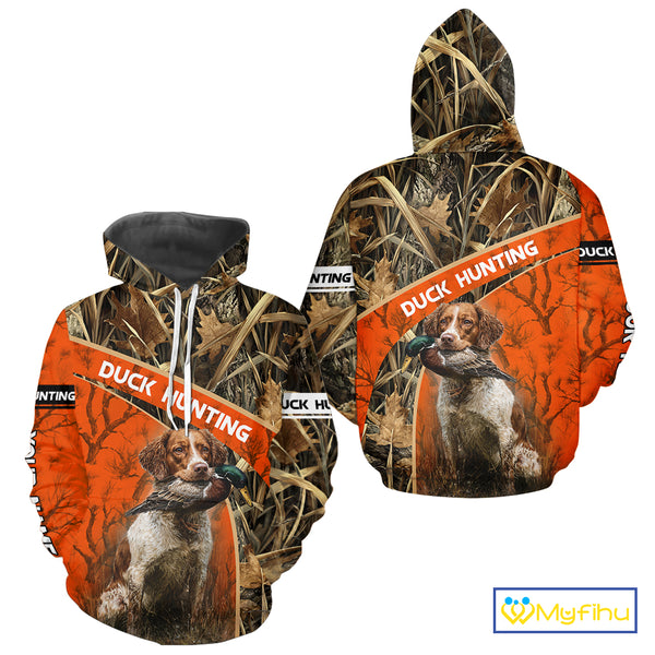 Duck Hunting Orange Camo Custom Name 3D Full Printing Shirts, Hunting Apparel for Duck Hunter NBT114