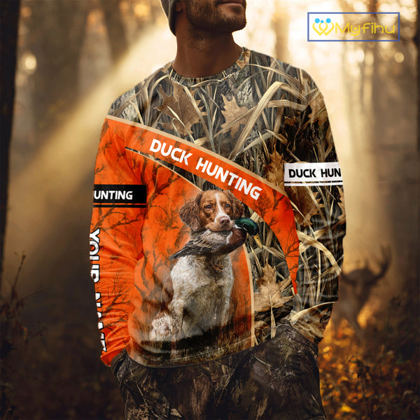 Duck Hunting Orange Camo Custom Name 3D Full Printing Shirts, Hunting Apparel for Duck Hunter NBT114