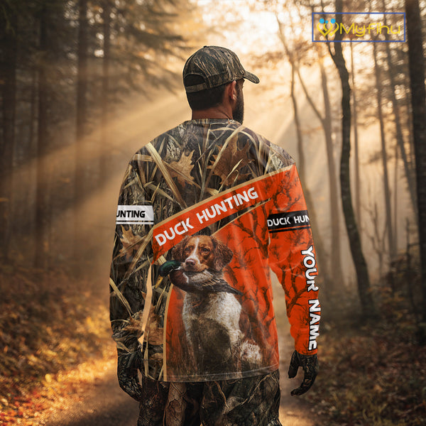 Duck Hunting Orange Camo Custom Name 3D Full Printing Shirts, Hunting Apparel for Duck Hunter NBT114