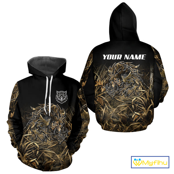 Wild Boar Hunting Camouflage 3D Custom Name Shirts, Custom Boar Hunting Gifts NBT207