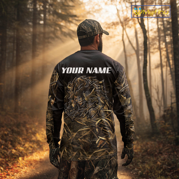 Wild Boar Hunting Camouflage 3D Custom Name Shirts, Custom Boar Hunting Gifts NBT207