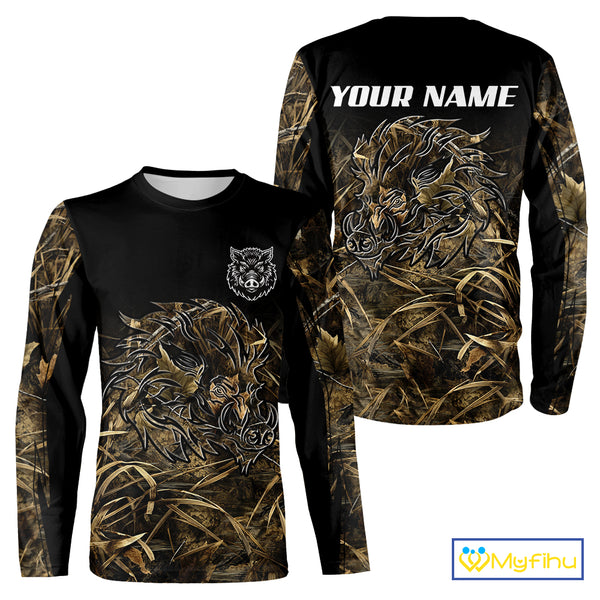 Wild Boar Hunting Camouflage 3D Custom Name Shirts, Custom Boar Hunting Gifts NBT207