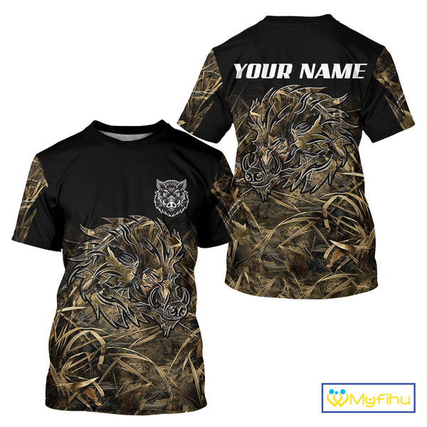 Wild Boar Hunting Camouflage 3D Custom Name Shirts, Custom Boar Hunting Gifts NBT207