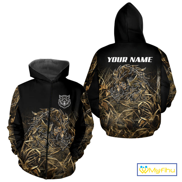 Wild Boar Hunting Camouflage 3D Custom Name Shirts, Custom Boar Hunting Gifts NBT207