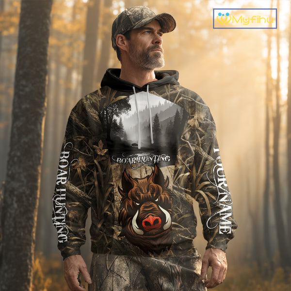 Boar Hunting Camouflage 3D All Over Printed Shirts, Personalized Hunting Clothing, Boar Hunting Camo Shirt NBT210