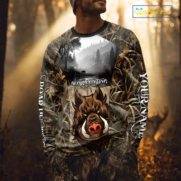 Boar Hunting Camouflage 3D All Over Printed Shirts, Personalized Hunting Clothing, Boar Hunting Camo Shirt NBT210