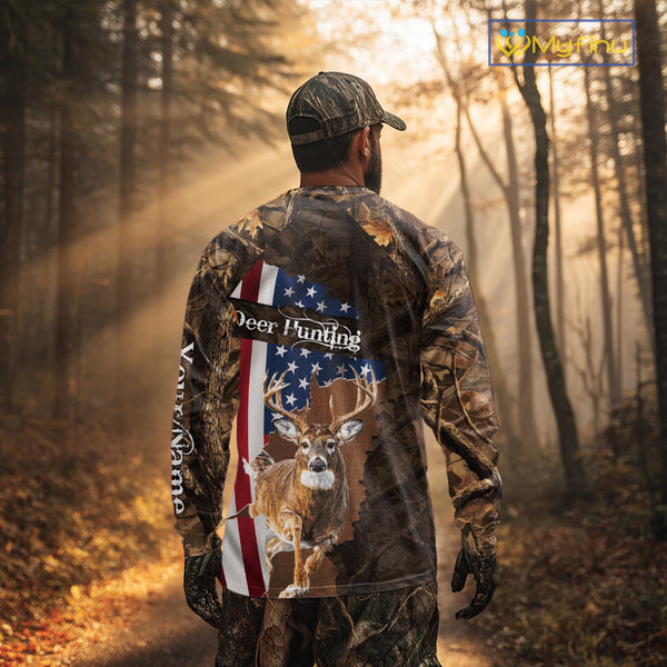 Forest Camo Deer Hunting Shirt American Flag Full All Over 3D Printed Hoodie For Men NBT321