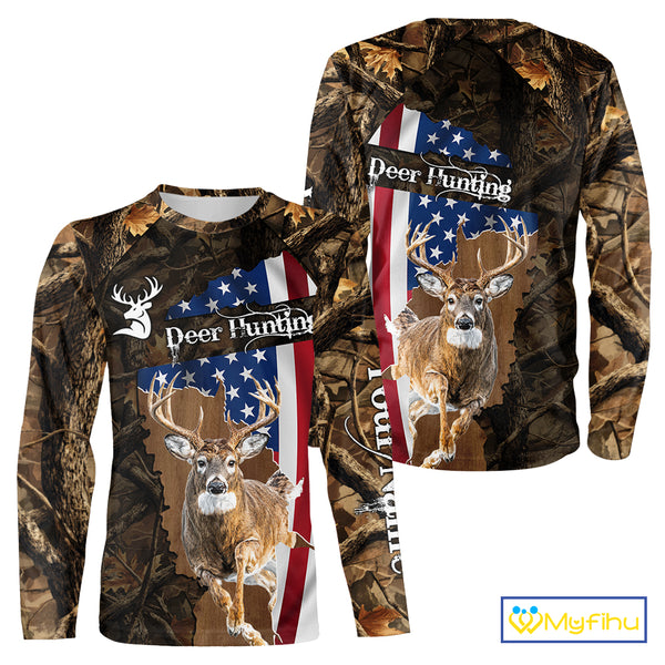 Forest Camo Deer Hunting Shirt American Flag Full All Over 3D Printed Hoodie For Men NBT321
