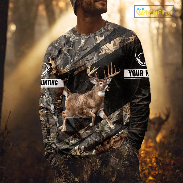 Personalized Whitetail Deer Hunting Fall Season Camo Printing Shirts Deer Hunting Gift Hoodie NBT323