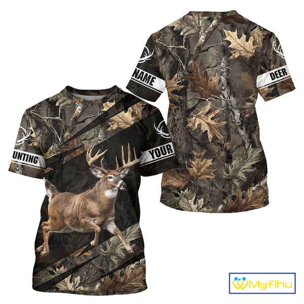 Personalized Whitetail Deer Hunting Fall Season Camo Printing Shirts Deer Hunting Gift Hoodie NBT323