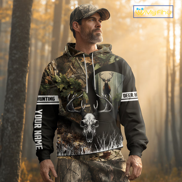 Camo Deer Hunting Shirt with Antlers Skull – Personalized Hunting Clothes, Hunting Gifts for Men NBT43