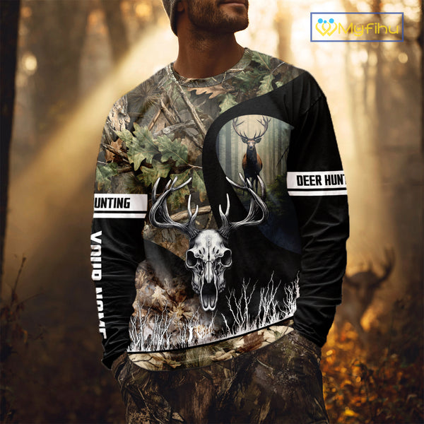 Camo Deer Hunting Shirt with Antlers Skull – Personalized Hunting Clothes, Hunting Gifts for Men NBT43
