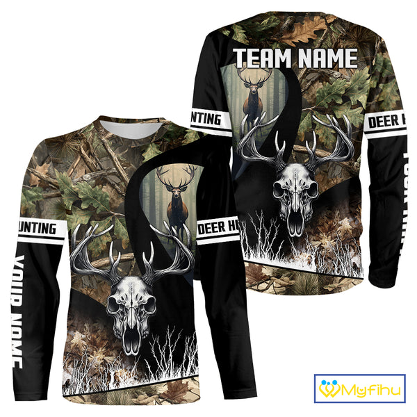 Camo Deer Hunting Shirt with Antlers Skull – Personalized Hunting Clothes, Hunting Gifts for Men NBT43