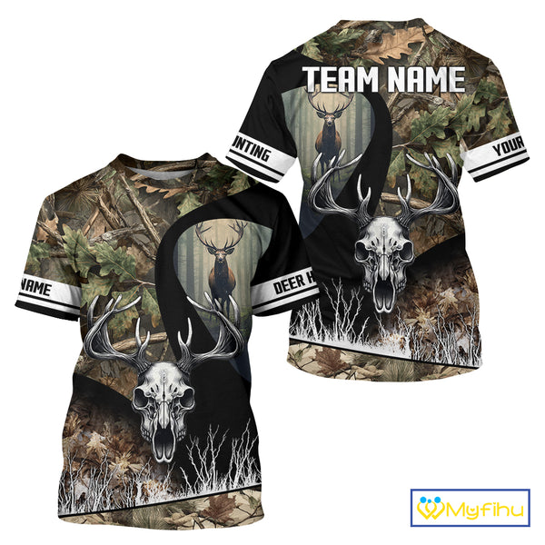 Camo Deer Hunting Shirt with Antlers Skull – Personalized Hunting Clothes, Hunting Gifts for Men NBT43