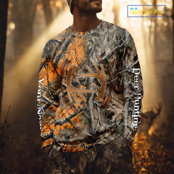 Deer Hunting Full Camo Printing Custom Name Shirts, Best Deer Hunting Clothes for Men NBT154