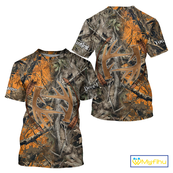 Deer Hunting Full Camo Printing Custom Name Shirts, Best Deer Hunting Clothes for Men NBT154