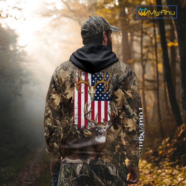 American Flag Whitetail Deer Camo Hunting Shirt, Best Hunting Clothes for Deer Hunting Season NBT64