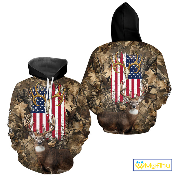 American Flag Whitetail Deer Camo Hunting Shirt, Best Hunting Clothes for Deer Hunting Season NBT64