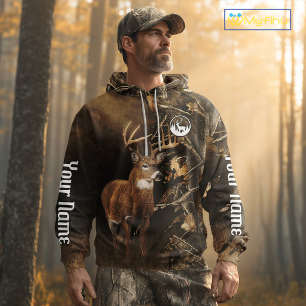 Deer Hunting Brown Camouflage Custom Name 3D Printing Shirt for Men, Deer Hunting Gifts NBT160