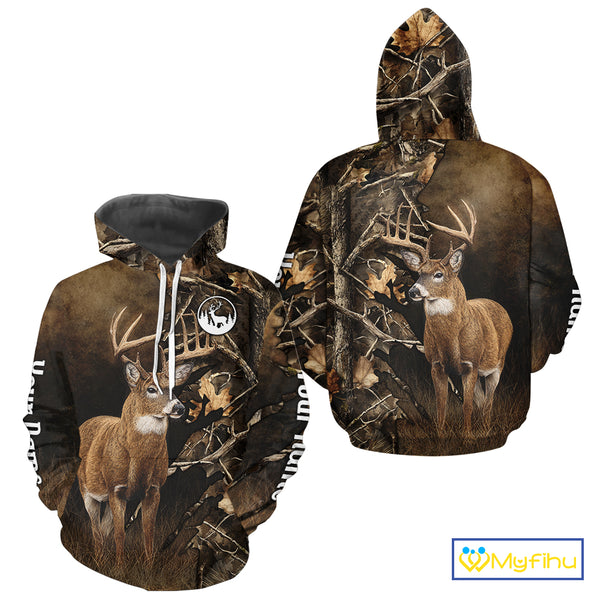 Deer Hunting Brown Camouflage Custom Name 3D Printing Shirt for Men, Deer Hunting Gifts NBT160