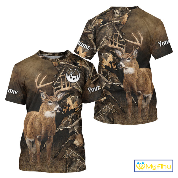 Deer Hunting Brown Camouflage Custom Name 3D Printing Shirt for Men, Deer Hunting Gifts NBT160