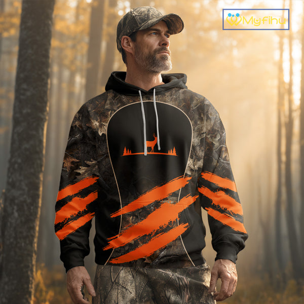 Whitetail Deer Hunting Shirt Camouflage Orange 3D, Deer Hunter Custom Name, Hunting Gift NBT248