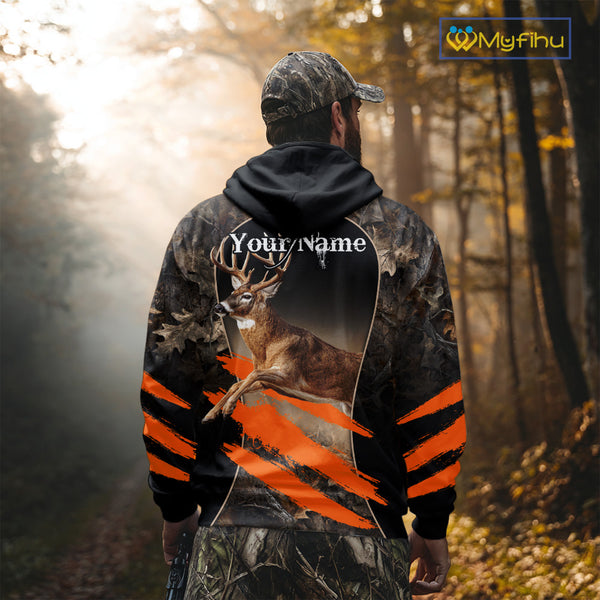Whitetail Deer Hunting Shirt Camouflage Orange 3D, Deer Hunter Custom Name, Hunting Gift NBT248