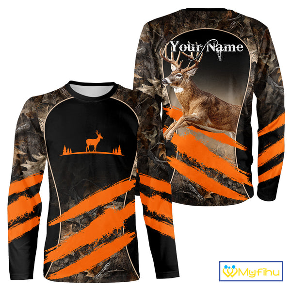 Whitetail Deer Hunting Shirt Camouflage Orange 3D, Deer Hunter Custom Name, Hunting Gift NBT248